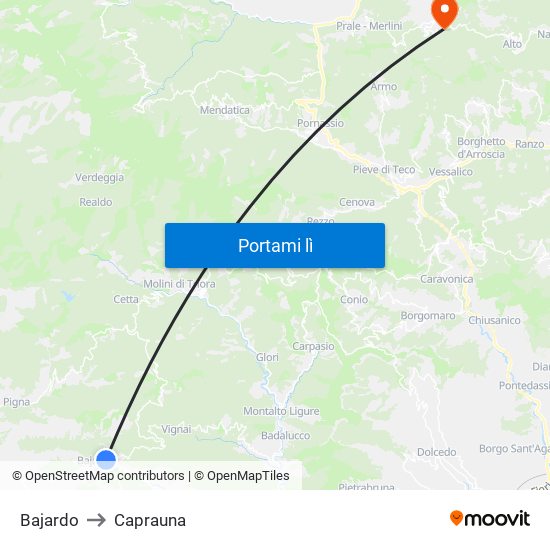 Bajardo to Caprauna map