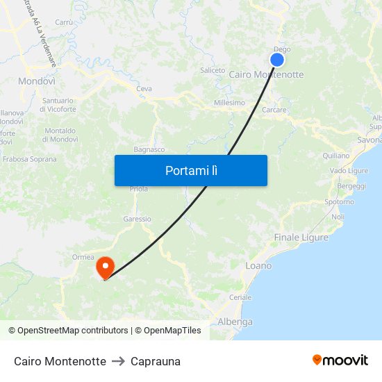 Cairo Montenotte to Caprauna map