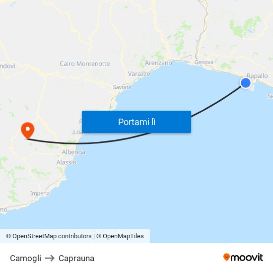 Camogli to Caprauna map