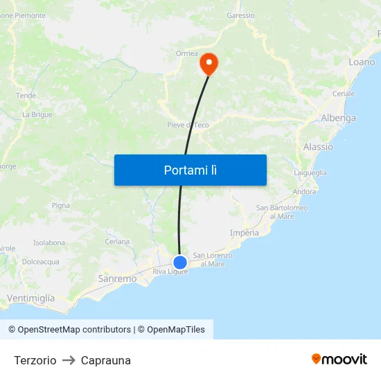 Terzorio to Caprauna map