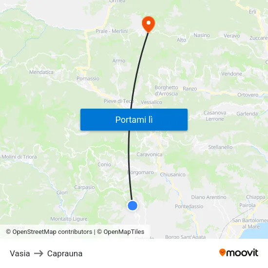 Vasia to Caprauna map