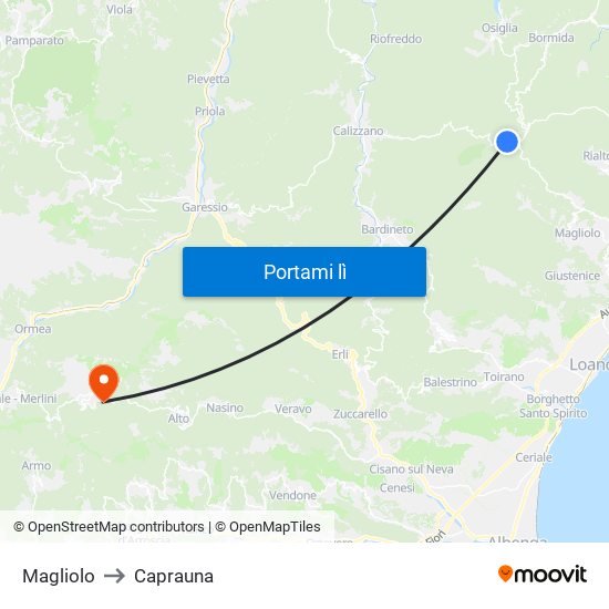 Magliolo to Caprauna map