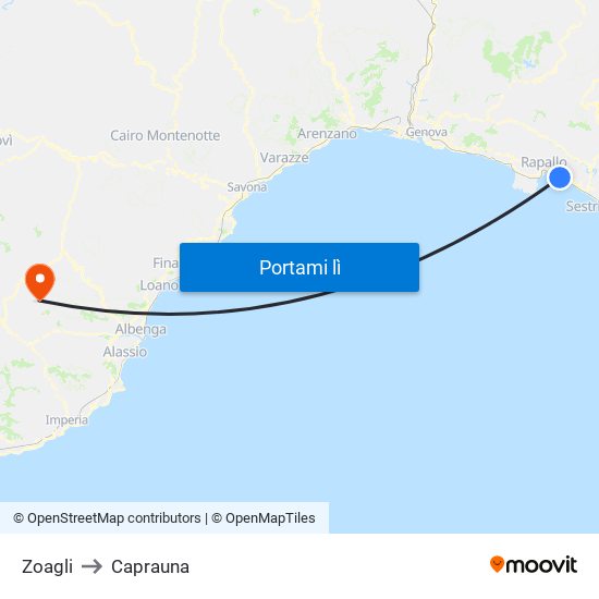 Zoagli to Caprauna map