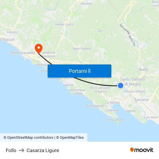 Follo to Casarza Ligure map