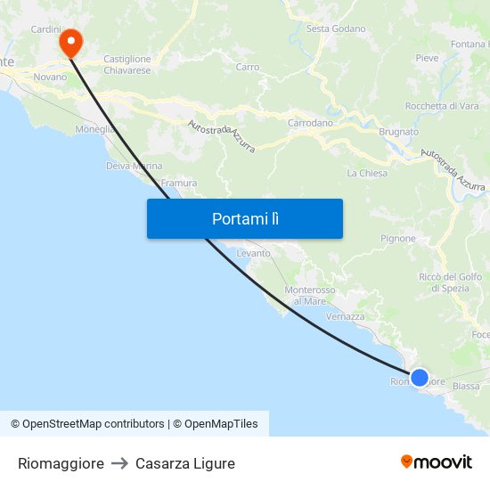 Riomaggiore to Casarza Ligure map