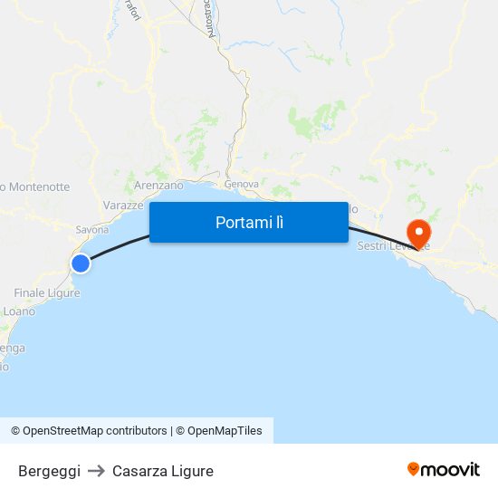 Bergeggi to Casarza Ligure map