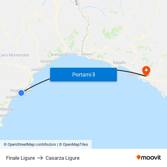 Finale Ligure to Casarza Ligure map