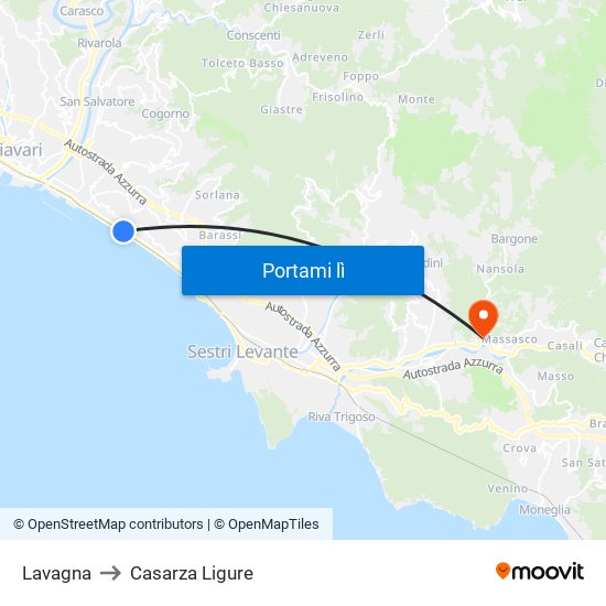 Lavagna to Casarza Ligure map