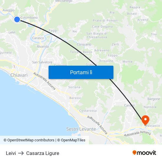 Leivi to Casarza Ligure map