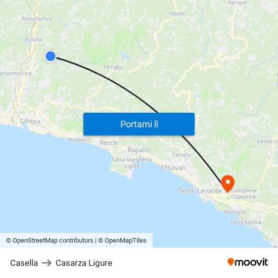 Casella to Casarza Ligure map