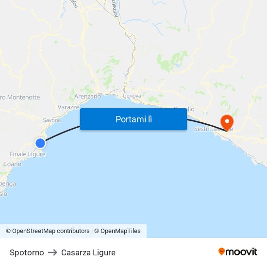 Spotorno to Casarza Ligure map