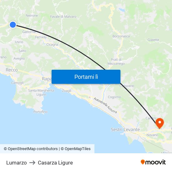 Lumarzo to Casarza Ligure map