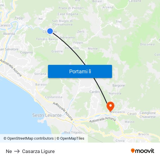 Ne to Casarza Ligure map