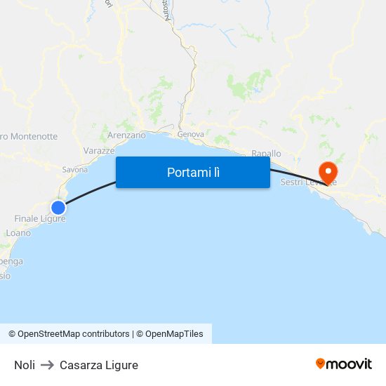 Noli to Casarza Ligure map