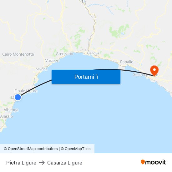 Pietra Ligure to Casarza Ligure map