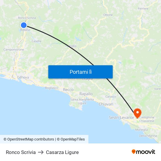 Ronco Scrivia to Casarza Ligure map