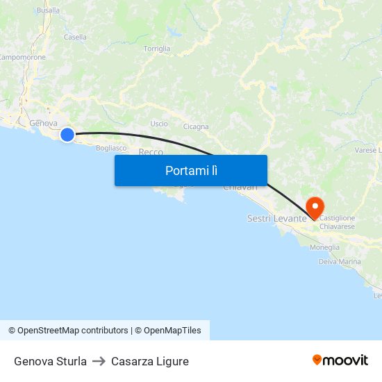 Genova Sturla to Casarza Ligure map