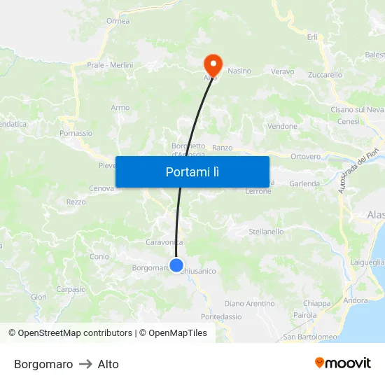 Borgomaro to Alto map