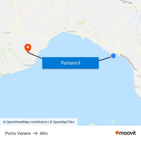 Porto Venere to Alto map