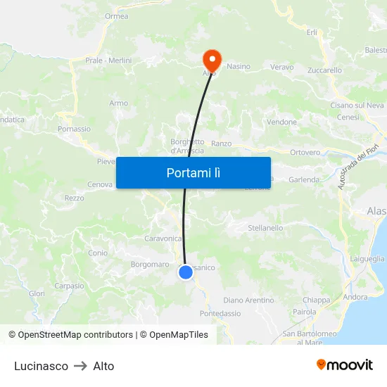 Lucinasco to Alto map