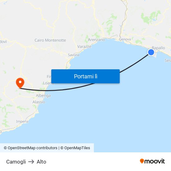 Camogli to Alto map