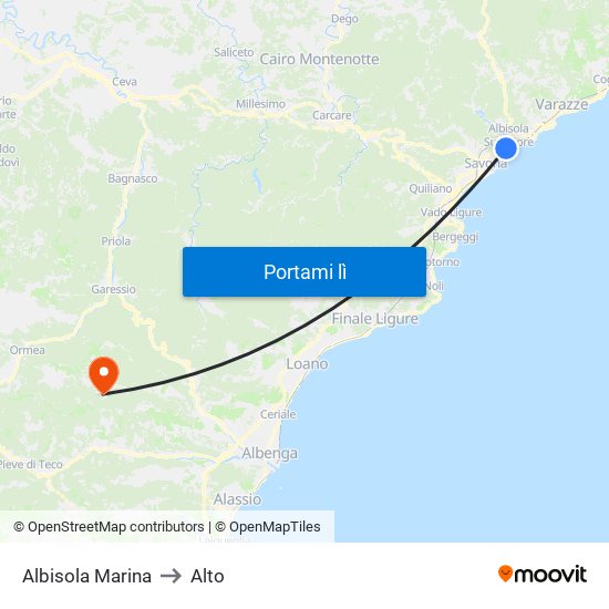 Albisola Marina to Alto map