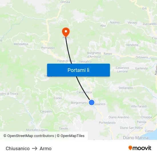 Chiusanico to Armo map