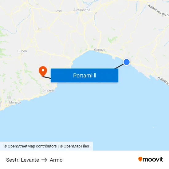 Sestri Levante to Armo map