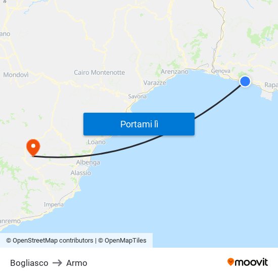 Bogliasco to Armo map