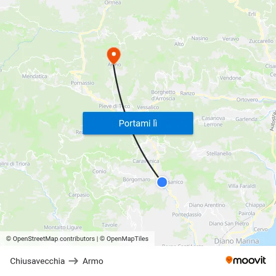 Chiusavecchia to Armo map