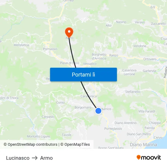 Lucinasco to Armo map
