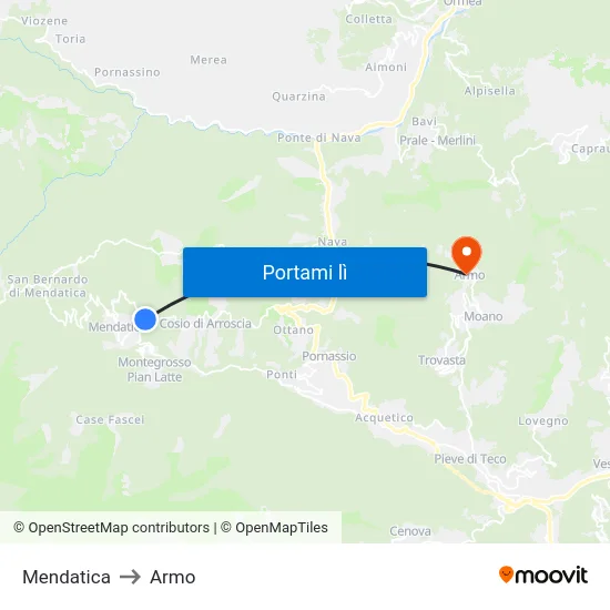 Mendatica to Armo map