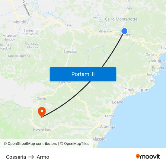 Cosseria to Armo map