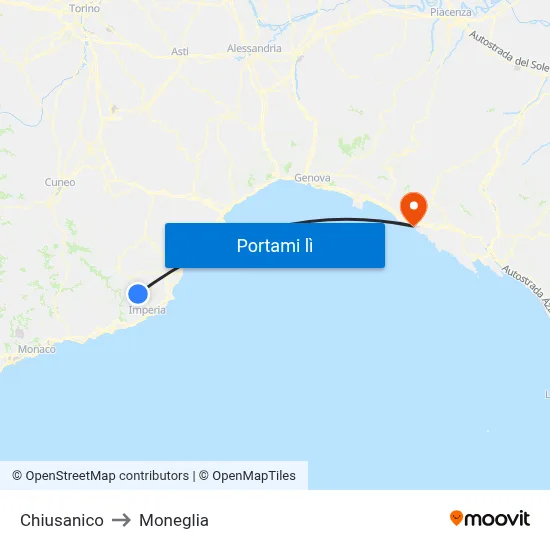 Chiusanico to Moneglia map