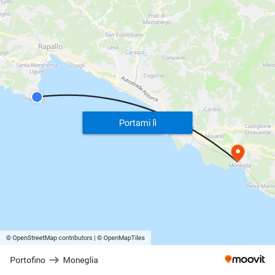 Portofino to Moneglia map