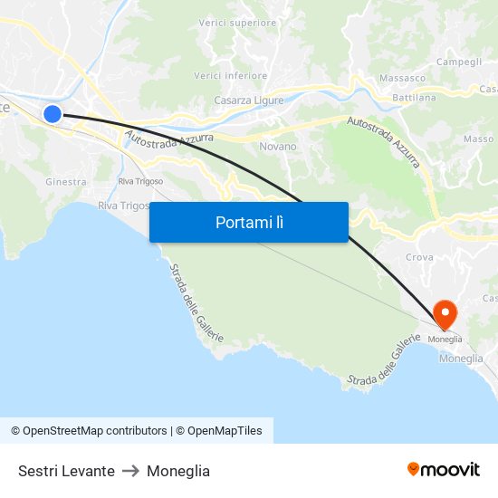 Sestri Levante to Moneglia map