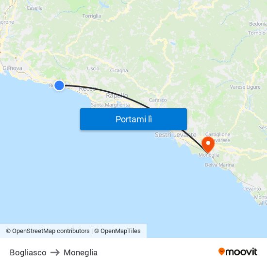 Bogliasco to Moneglia map