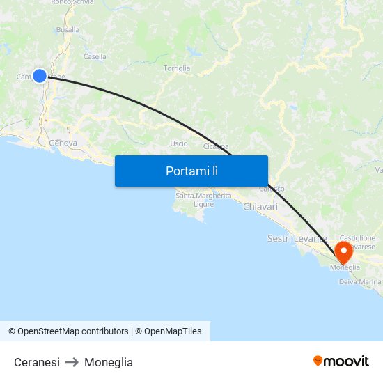 Ceranesi to Moneglia map