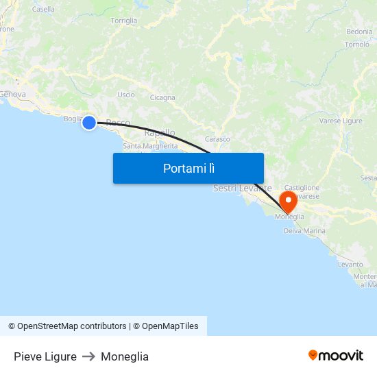 Pieve Ligure to Moneglia map