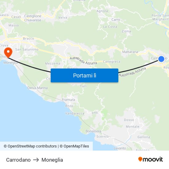 Carrodano to Moneglia map