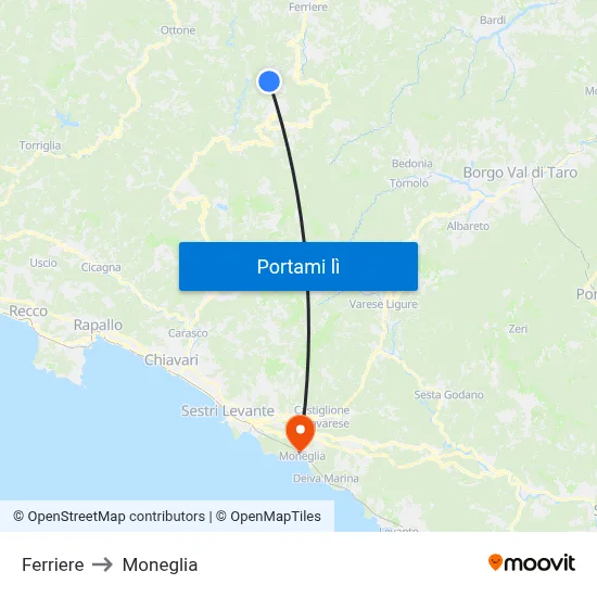 Ferriere to Moneglia map