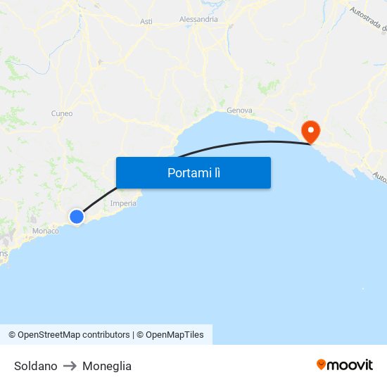 Soldano to Moneglia map