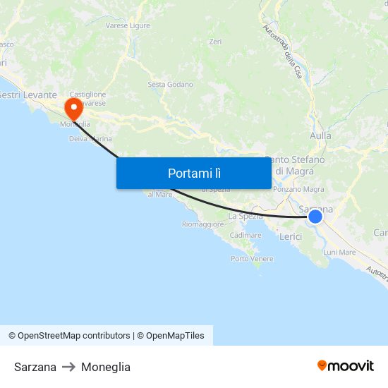 Sarzana to Moneglia map