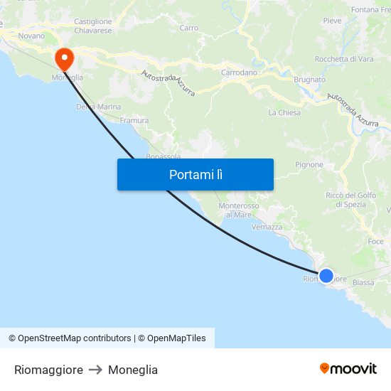 Riomaggiore to Moneglia map