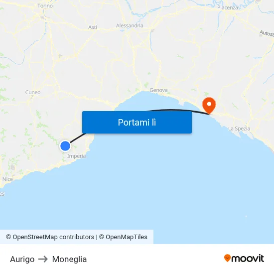 Aurigo to Moneglia map