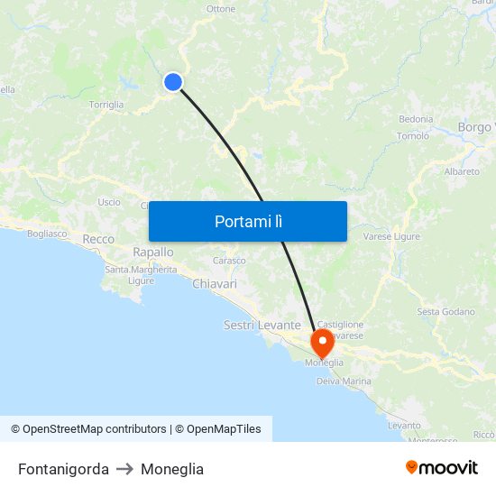 Fontanigorda to Moneglia map