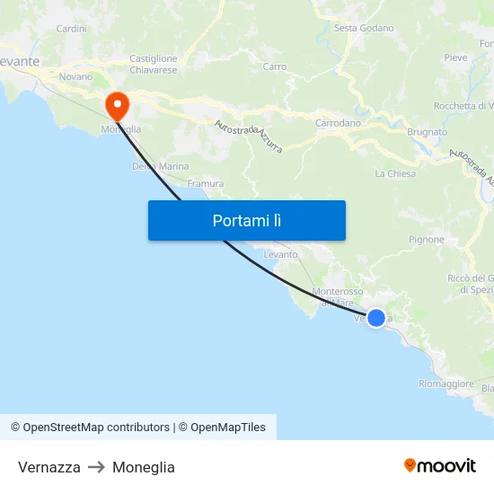 Vernazza to Moneglia map