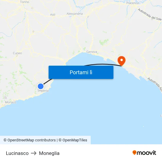 Lucinasco to Moneglia map