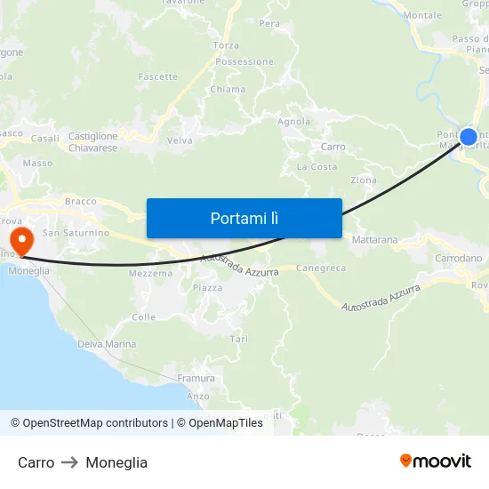 Carro to Moneglia map