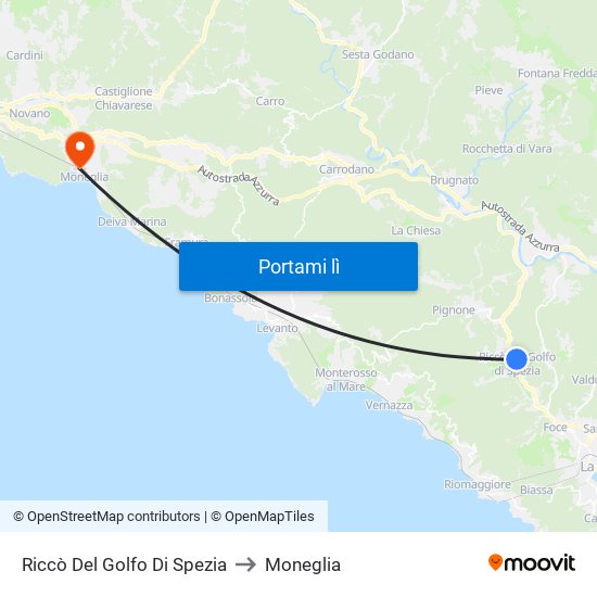 Riccò Del Golfo Di Spezia to Moneglia map